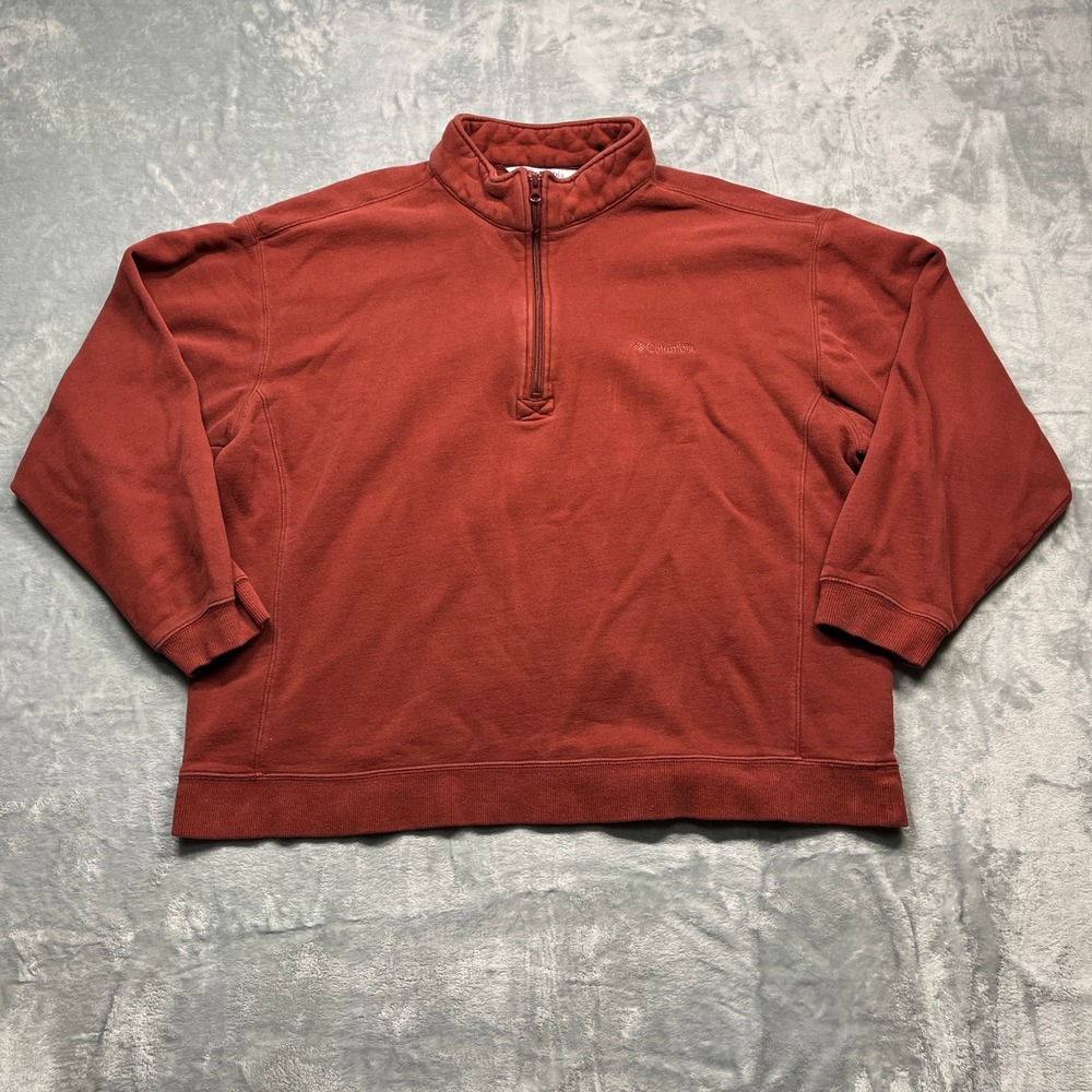 Columbia Quarter Zip Sweatshirt Mens XXL Rust‎ Red Pullover Logo Fleece